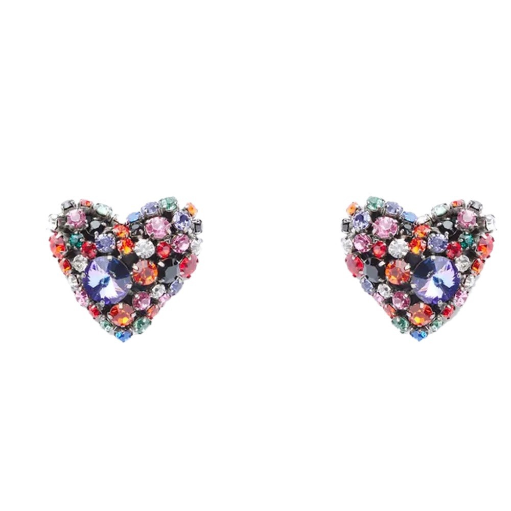 Europa y los Estados Unidos nuevos coloridos amor auriculares de moda diamante escenario completo de diamantes accesorios aretes de mujer