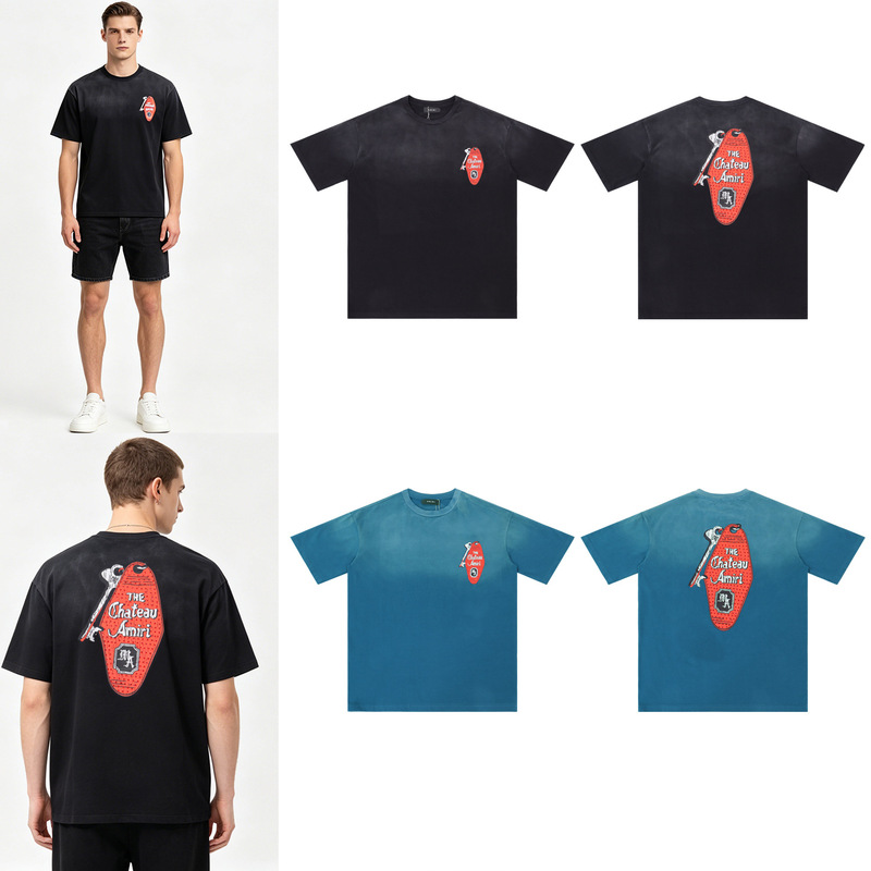 26 High-Quality Cross-Border Fashion Brand Short-Sleeve Amiri T-Shirt with Printed Wash Effect, American-Style Heavyweight Pure Cotton for Men and Women 26 High-Quality Cross-Border Fashion Brand Short-Sleeve Amiri T-Shirt with Printed Wash Effect, American-Style Heavyweight Pure Cotton for Men and Women