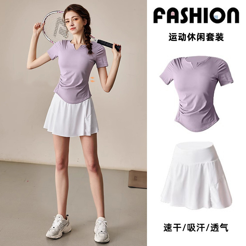 Fashionable Women's Set 2025 New Style Pilates Training Morning Running Gym Sports Short-Sleeve Top Summer Thin Fashionable Women's Set 2025 New Style Pilates Training Morning Running Gym Sports Short-Sleeve Top Summer Thin