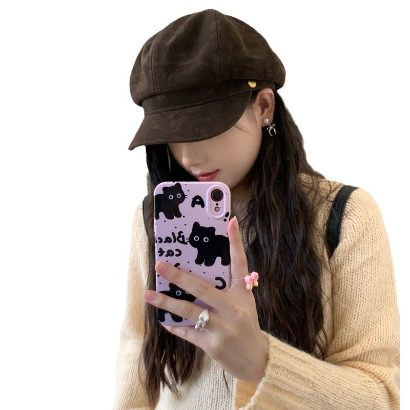 高品质翻毛皮八角帽子女时尚复古气质百搭贝雷帽报童画家帽女|undefined