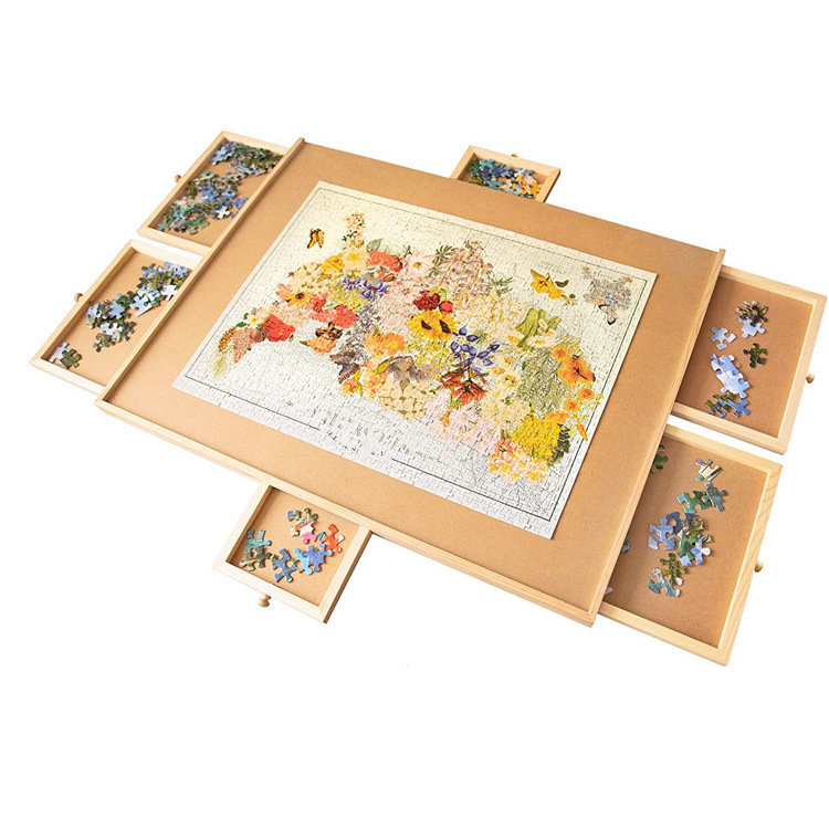 Wooden Portable Puzzle Board Folding Organizer Table Children's Game 6 Storage Sorting Drawers Puzzle Table