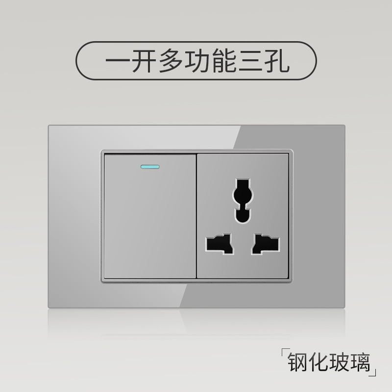 Enchufe de pared con interruptor de vidrio templado gris tipo C estándar americano de 110 V de Taiwán, panel de enchufe de pared con carga rápida de 20 W y atenuación