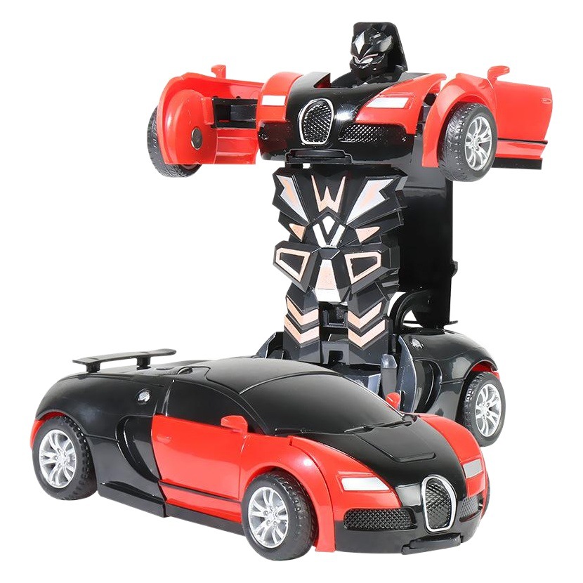 Venta directa de fábrica, coche de juguete transformable con un solo toque, modelo de impacto, coche de juguete Bugatti transformable con retroceso para niños