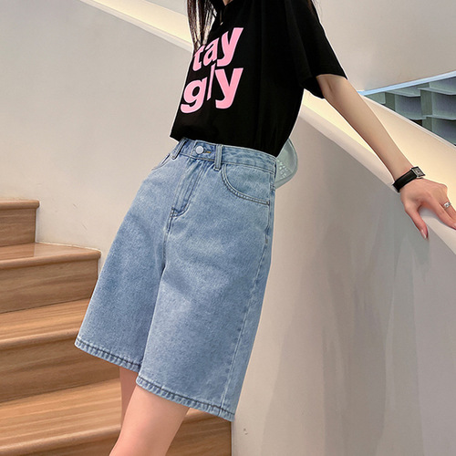 Women's High-Waisted Denim Shorts Summer Thin 5-Inch Straight Leg Loose Slimming Wide Leg 5-Inch Pants