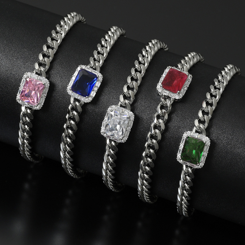 European and American Jewelry Zircon Bracelet Female Popular All-match Red Sapphire Inlaid Ladies Bracelet Cross-border Jewelry Wholesale