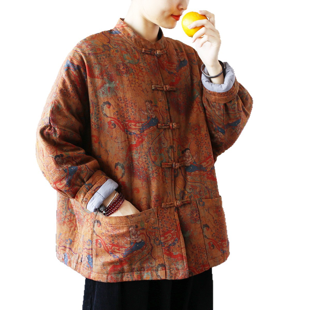 23113喜墨オリジナル冬国風復古立襟長袖綿服ゆったりして古い民族風を作って綿服を厚くする