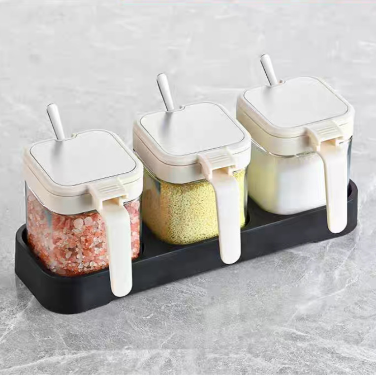 卸売ホームキッチン調味料ボックスセット収納瓶ガラスボトル調味料ボトル調味料防湿コンビネーション瓶|undefined