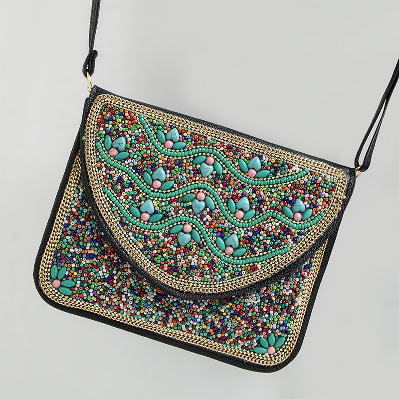 Bohemian Style Bag Rice Beads Ethnic Style Satchel Shell Mobile Phone Bag Flower PU Travel Shoulder Crossbody Women's Bag Bohemian Style Bag Rice Beads Ethnic Style Satchel Shell Mobile Phone Bag Flower PU Travel Shoulder Crossbody Women's Bag