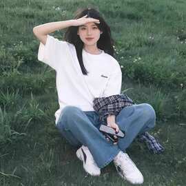 白色短袖t恤女夏季2025新款半袖宽松纯棉韩系超好看独特漂亮上衣