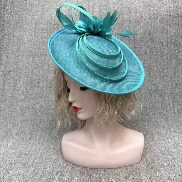 Foreign Trade Large Hat with Three Layers of Linen Yarn, High-End Headband, Headwear, Party Hair Accessory, Feathered Large Hat with Mesh