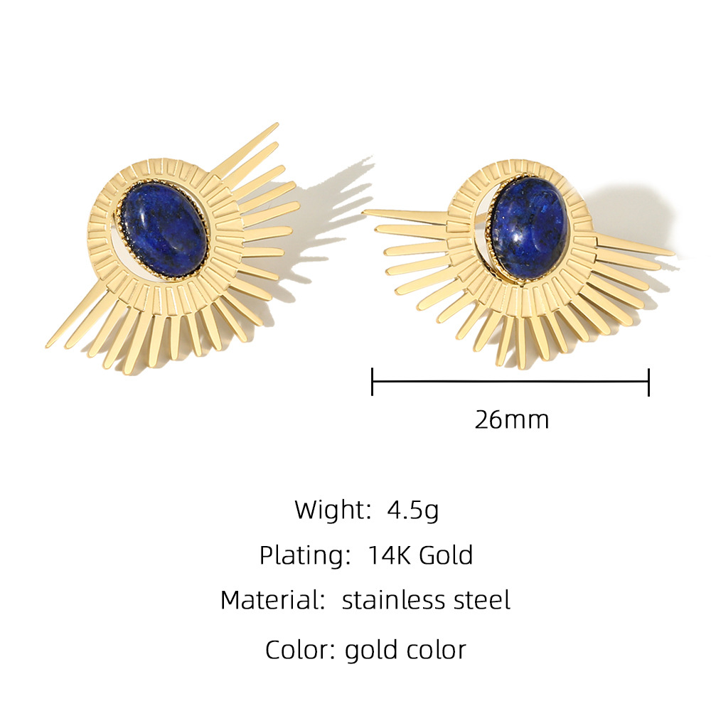 Retro Geometric Titanium Steel Inlay Natural Stone Earrings Necklace