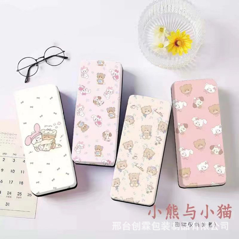 Ins Cute Light Color Cartoon Inkjet Pattern Glasses Box Large Frame Square Box Compression-Resistant Portable Children's Mirror Box