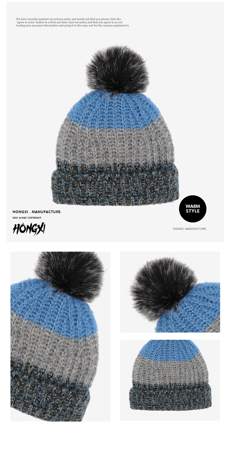 Hongxi New Winter Knitted For Women, Versatile Color Block Striped With Pom Pom, Outdoor Warm And Cold-Proof Wool Hat_voghion.com