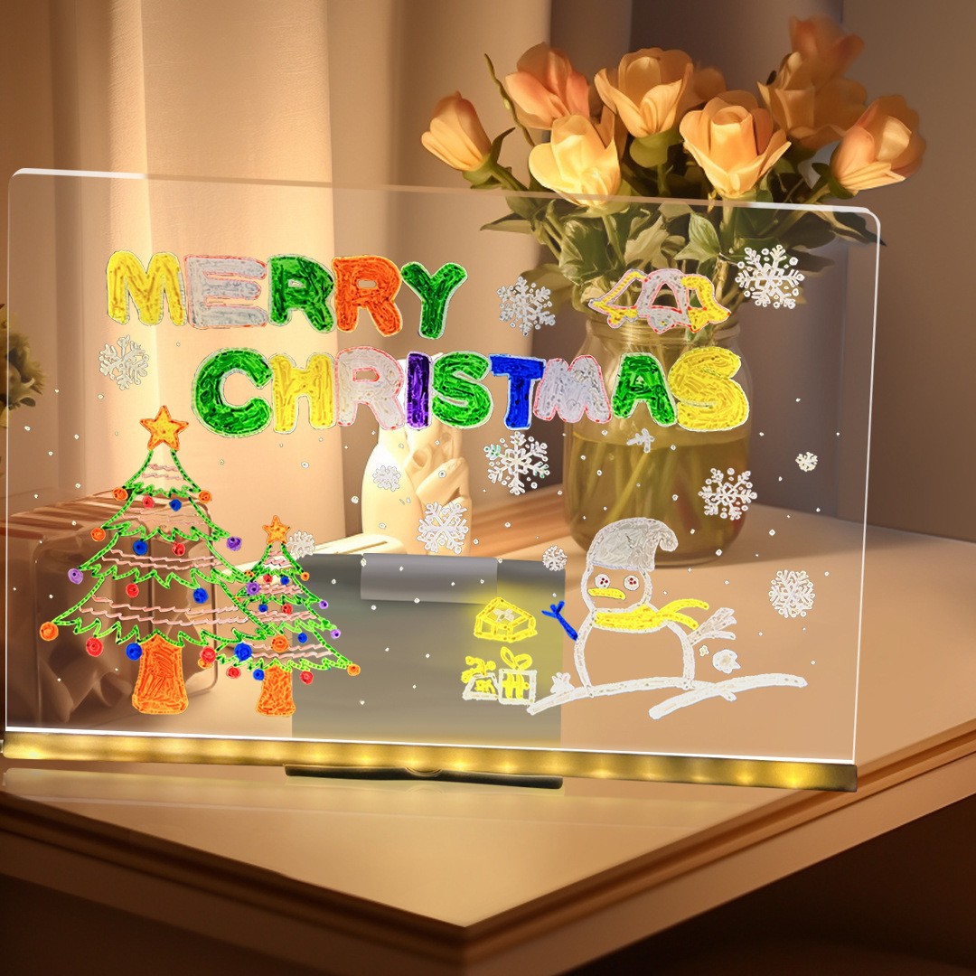 Acrylic Dry Erase Board with Light, Luminous Dry Erase Board Memo Information Board Annotation Glass Creative Led Light