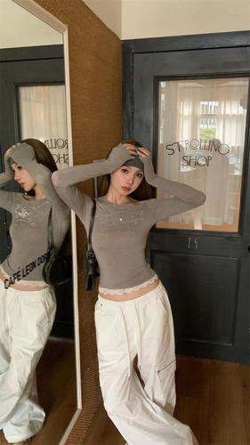 260g Rayon Modal Lace Splicing Embroidered Diamond Short-Sleeve Slim Fit Short T-Shirt Top Black