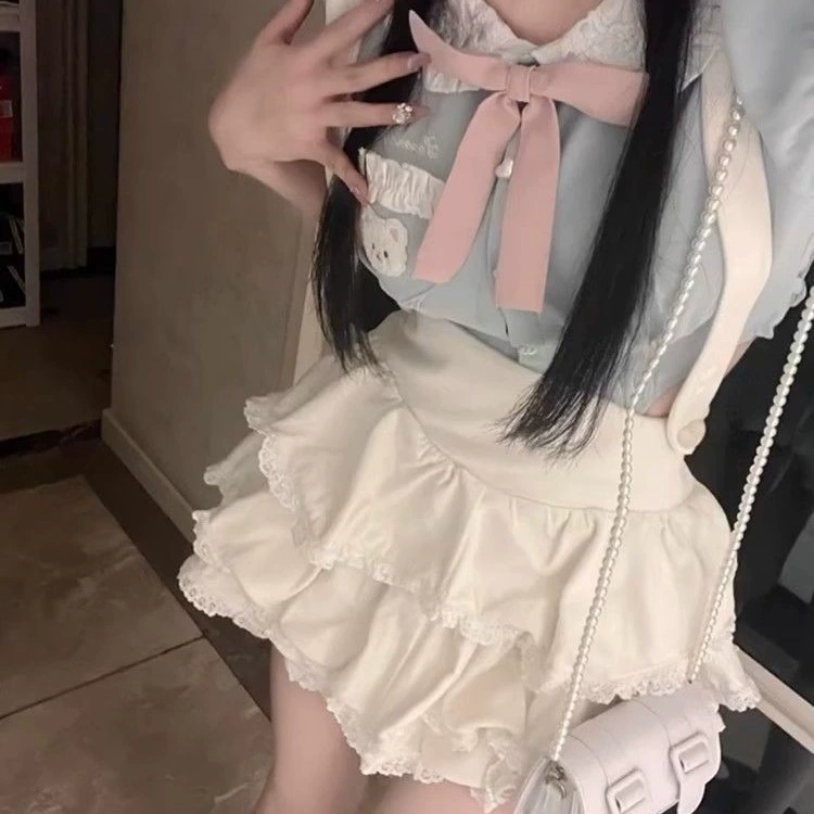 Костюм Pure Desire Hot Girl, женский летний свежий и милый тонкий короткий топ с пышными рукавами, милая юбка на подтяжках, модный комплект из двух предметов