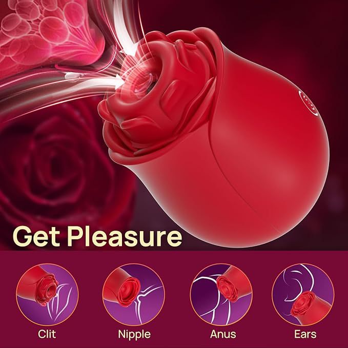 Rose-shaped Suction And Thrusting Two-in-one Vibrator For Women, Fem Masturbator, Flirting Toy, Adult Sex Toys_voghion.com