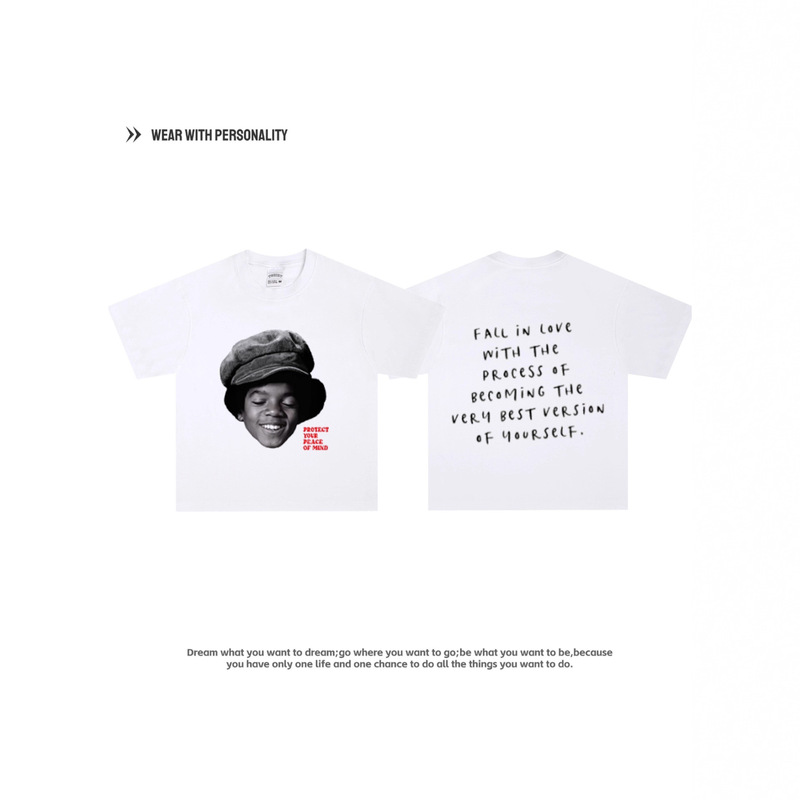 Michael Jackson Michael Jackson Childhood Photo American Short-Sleeved T-Shirt Heavy Loose Small Neckline