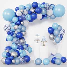 蓝白海洋主题乳胶气球蓝色亮片气球链生日派对婚礼装饰跨境热卖