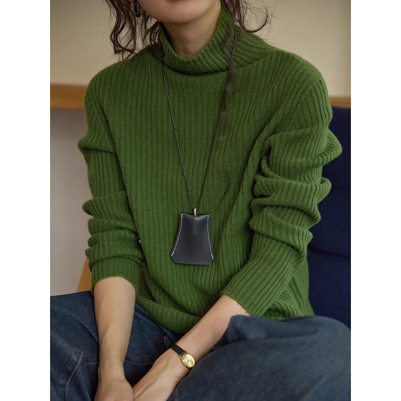 Women's wool turtleneck ribbed base layer sweater, autumn/winter 2025 new style, inner knit top.