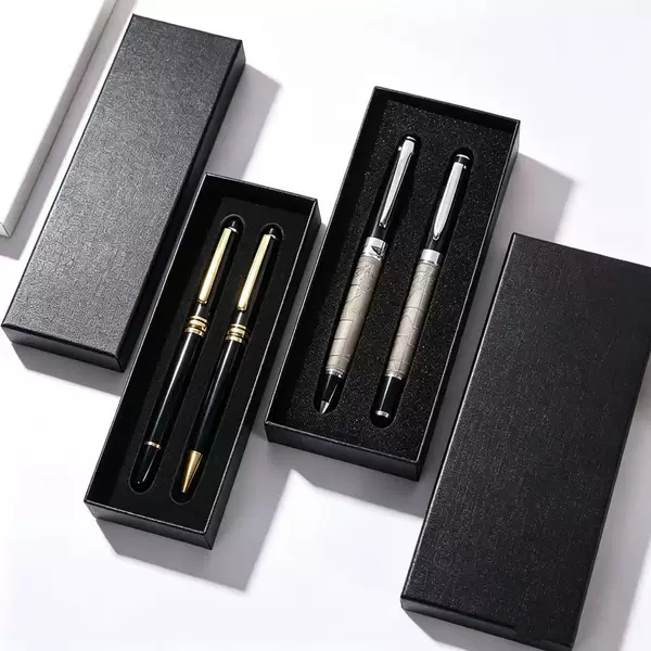 Cross-border gift set: a set of two metal pens in a gift box, with customizable logo printing. Includes ballpoint pens and fountain pens, available for wholesale