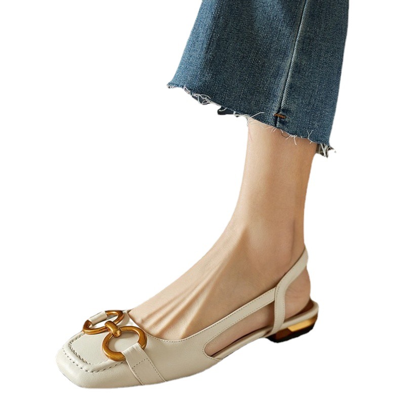French-Style Low-Heeled Retro Closed-Toe Sandals for Women, 2026 Summer New Model, Open-Back Horsebit Buckle Suede Single-Strap Sandals for Women
