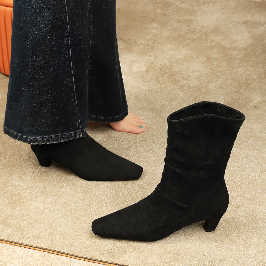 Damen Western Cowboy Stiefel Mit Blockabsatz Aus Wildleder_voghion.com
