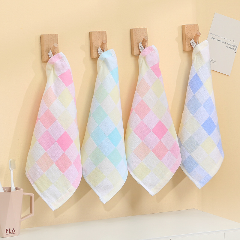 Pure Cotton Square Towel Colorful Plaid Gauze Small Towel Children's Gauze Saliva Towel Kindergarten Handkerchief Towel Wholesale Pure Cotton Square Towel Colorful Plaid Gauze Small Towel Children's Gauze Saliva Towel Kindergarten Handkerchief Towel Wholesale