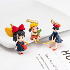 Miyazaki Hayao Cute Little Witch Riding Magic Broom Girl Accessory Cartoon Figure Brooch Clothes Pin Gift Set Decor