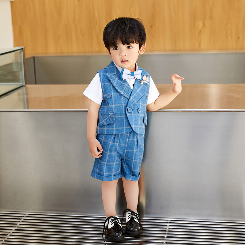 One-year-old Baby One-year-old Dress Summer Short-sleeved Suit Vest suit Little Boy's Birthday Formal Dress Banquet Dress Children