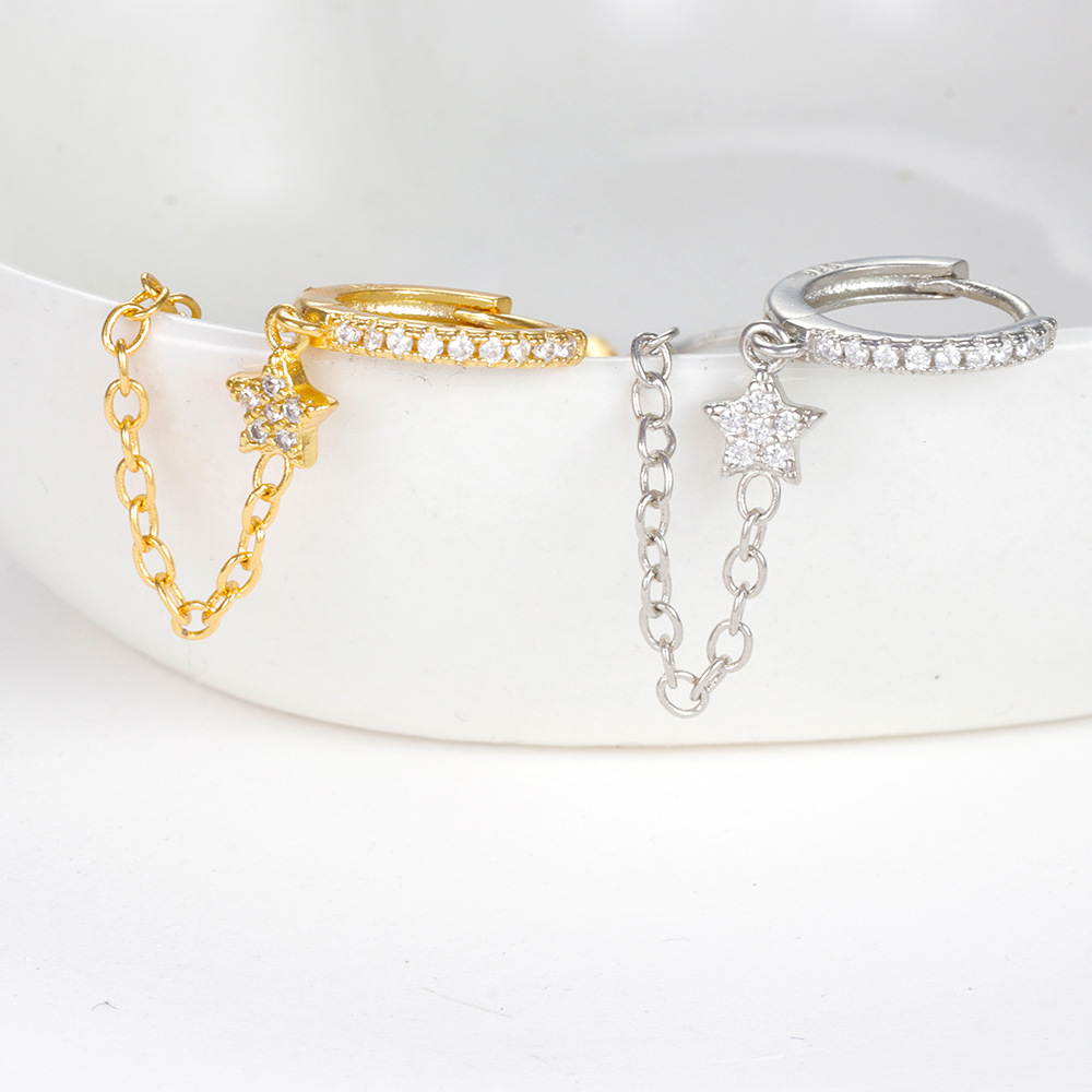 Copper Material 1 Piece Ig Style Simple Style Star Plating Chain Inlay Copper Zircon Earrings
