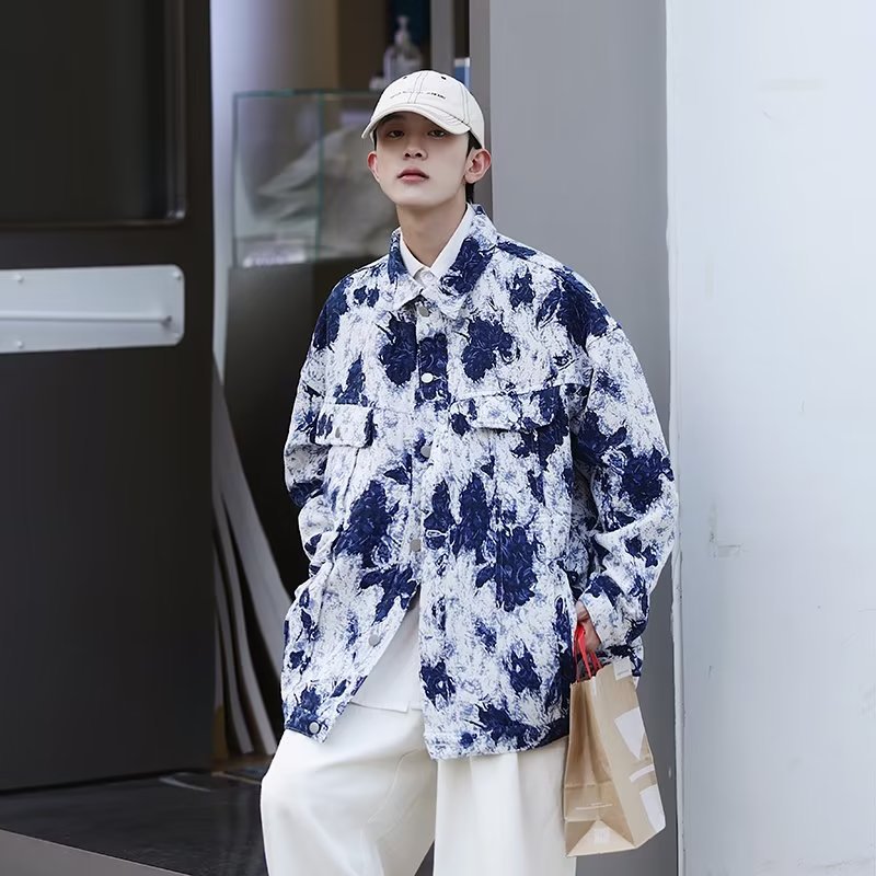 Giacca di jeans uomo tie dye oversize stile streetwear_voghion.com
