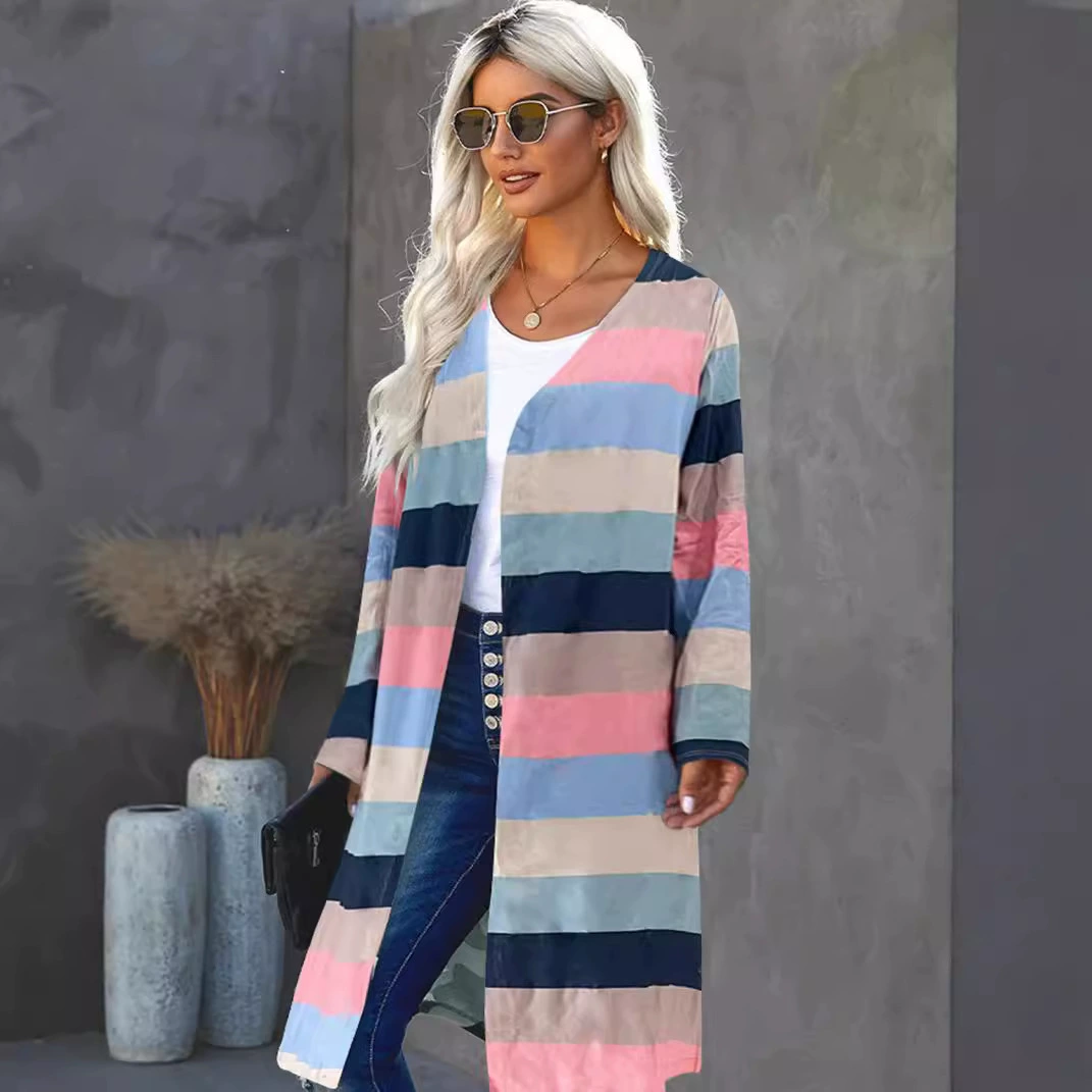 2559 элегантный стиль повседневная мода дикая свободная вязаная верхняя рубашка кардиган средняя длинная куртка женская