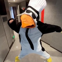 高雅人士恶俗企鹅珊瑚绒连体睡衣搞怪秋冬季学生加厚可外穿家居服