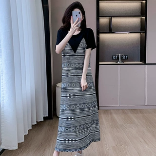 韩系设计感拼接连衣裙女夏季新款法式气质高端精致显瘦超好看裙子