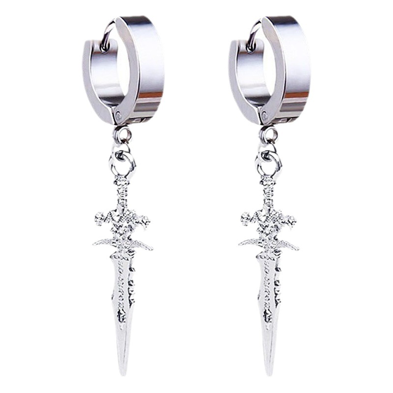 Spot Wholesale Titanium Steel Ear Buckles Retro Sword Creative Accessories Non-Pierced Ear Clip Earrings Korean Domineering Long Earrings