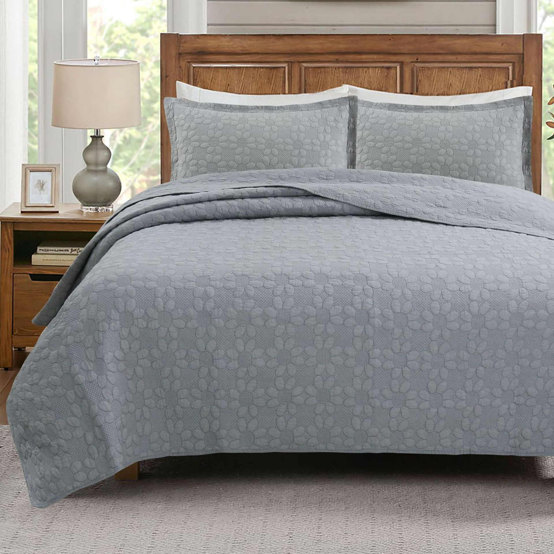 Conjunto de três peças de colcha de algodão de alta qualidade, saia de cama de girassol de cor sólida, colcha acolchoada, colcha de ar condicionado de verão, colcha fresca de verão para casa_voghion.com