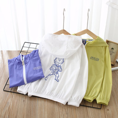 夏季新款男童純色後背印花連帽薄款外套中大童百搭卡通彈力皮膚衣