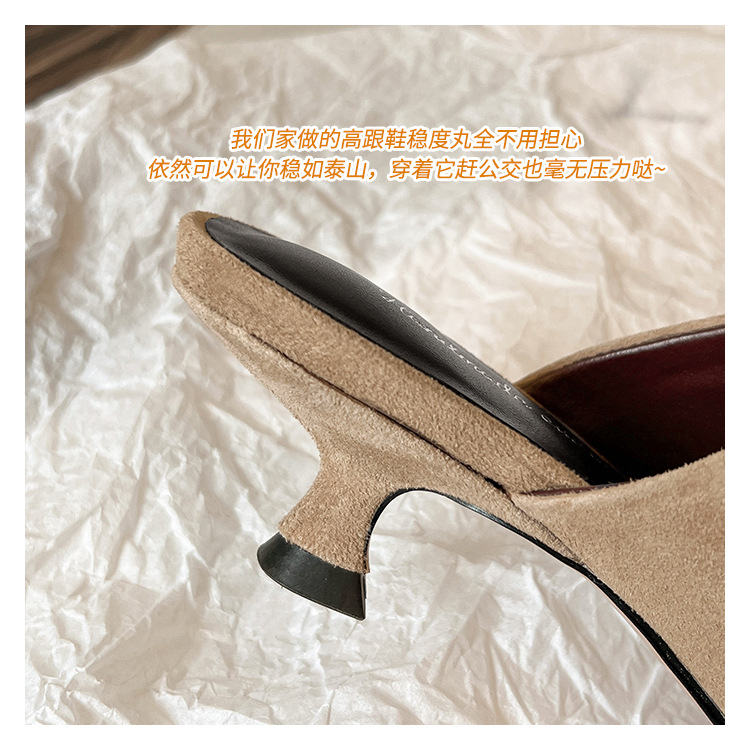 Dép mule nữ da cừu mềm mũi nhọn gót mèo 5 cm — Màu đen chi tiết 11