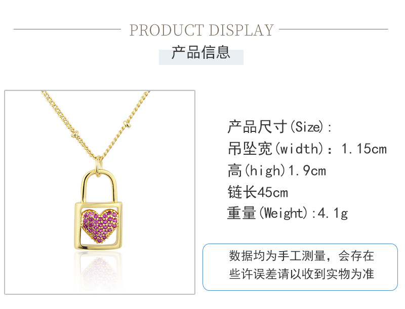 American new inlaid zirconium heart-shaped lock copper necklace