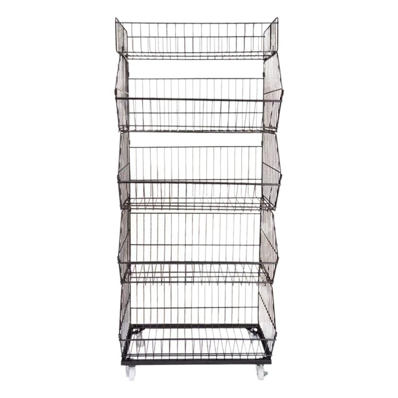 Полка для супермаркета круглосуточный магазин полка для закусок Многослойная сетка диагональная Корзина Стойка Мобильная стеллаж для выставки товаров Оптовая торговля