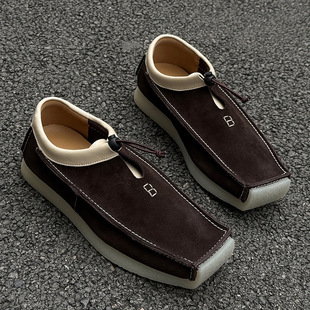 Lazy Slip-On Summer New Thick-Soled Height-Increasing Loafers Casual Versatile Men's Shoes 11131 Brown-J