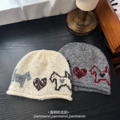 拼色小马爱心针织堆堆帽子女秋冬新款韩版减龄日系保暖套头毛线帽