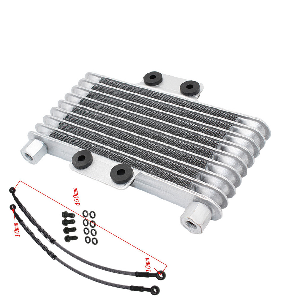Motorcycle engine heat dissipation Universal Oil Cooler 8 rows cooling radiator replacement parts heat sink + oil pipe screw