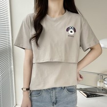 9222#哺乳衣外出短袖T恤短款印花时尚款夏款喂奶衣服产后哺乳装