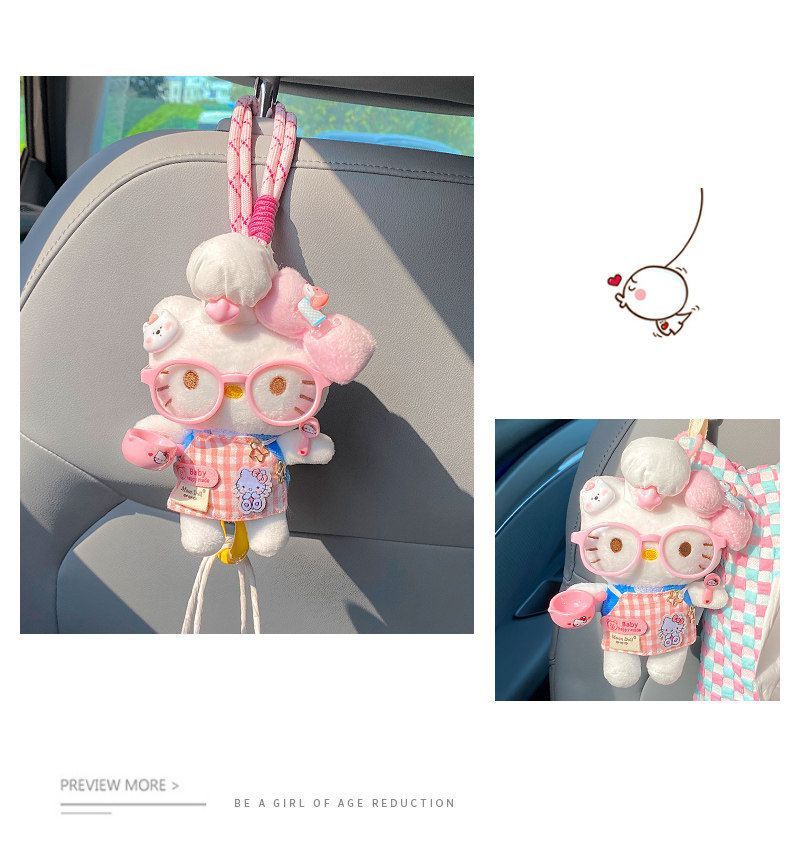 Car tissue box hook 2-in-1 cute cartoon cat storage hanging bag car seat back decoration tissue bag