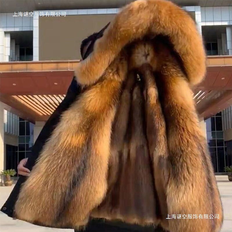New men's parka-style cotton coat with faux fur lining, mid-length faux fur outerwear, trendy