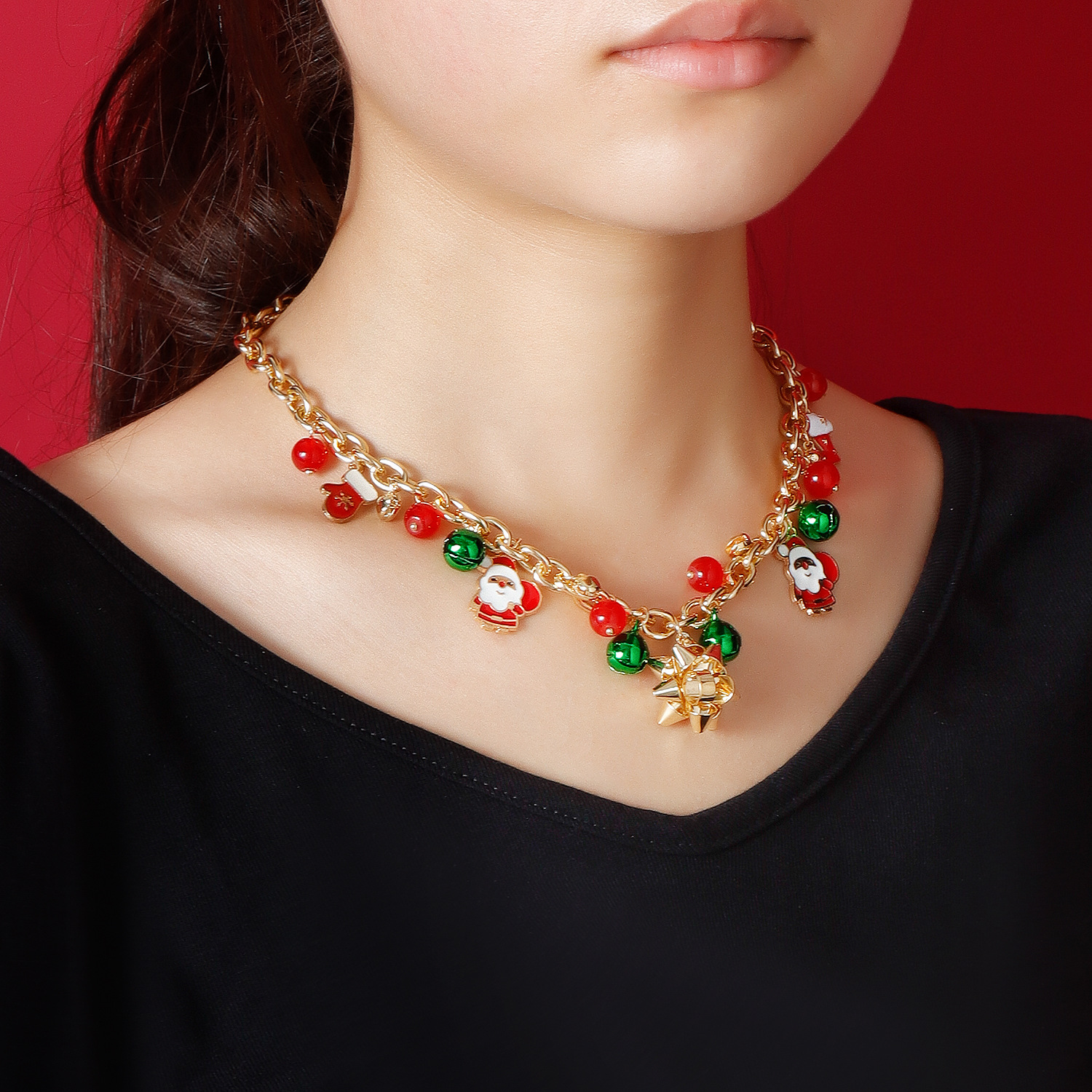 bijoux élément de Noël accessoires fleurs tridimensionnelles cloches colorées collier de personnalité simple et créatif pour femmes_voghion.com