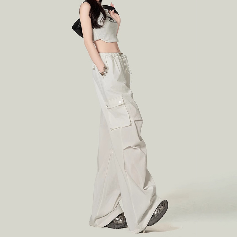 American Style Design Sense Wide-leg Pants Women's 2025 New High Waist Wide-leg Pants Loose Casual Pants Drawstring Long Pants