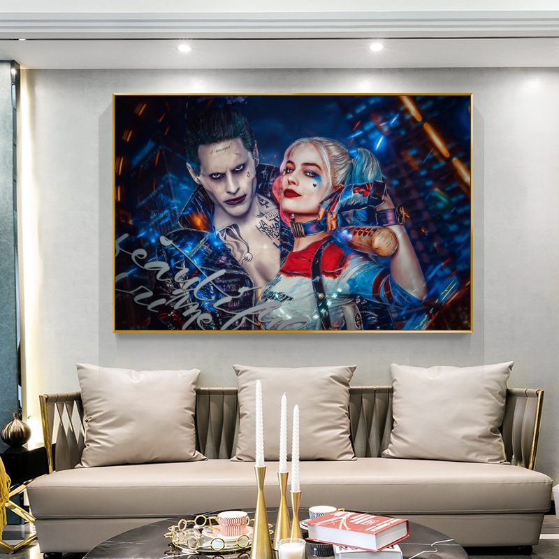 Famous movie Joker and Harley Quinn canvas painting mural poster wall art bedroom living room modern decorative painting 2